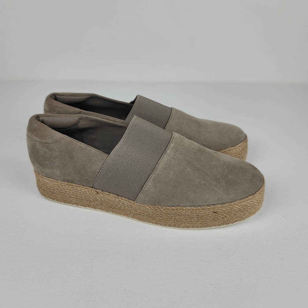 VINCE Women's Gray Winford Espadrille Suede Leather Loafers size 9.5